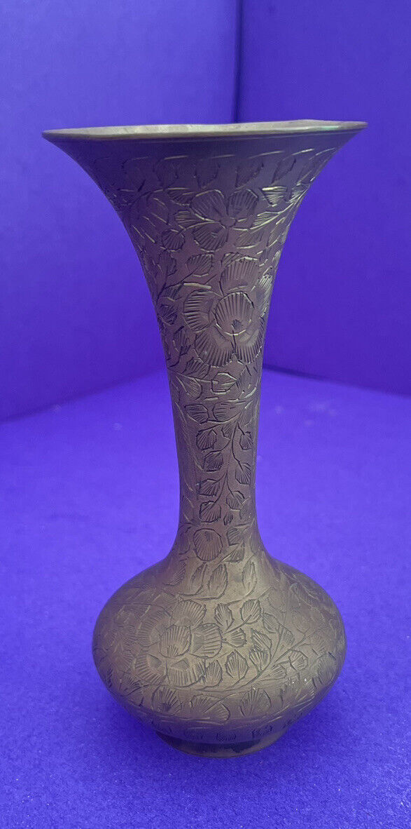 Vintage Etched Brass Vase 6\