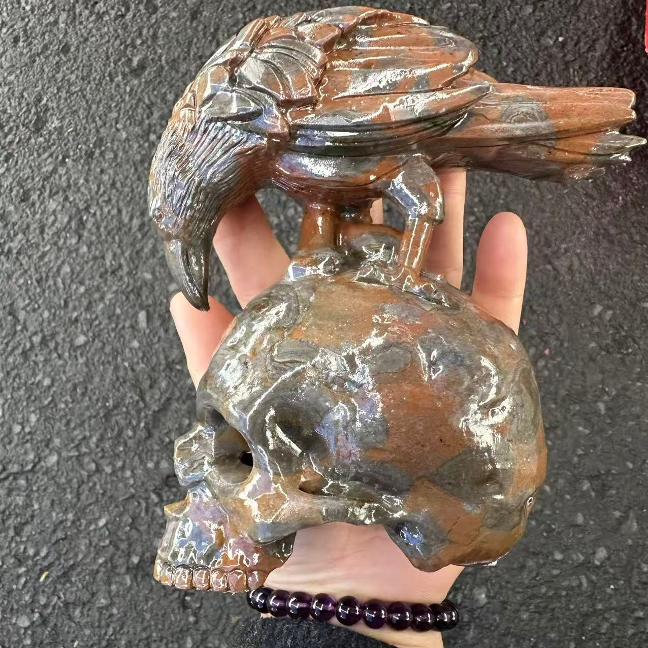1pc Natural Quartz Carved Bird Crystal Skull Reiki Healing Decor