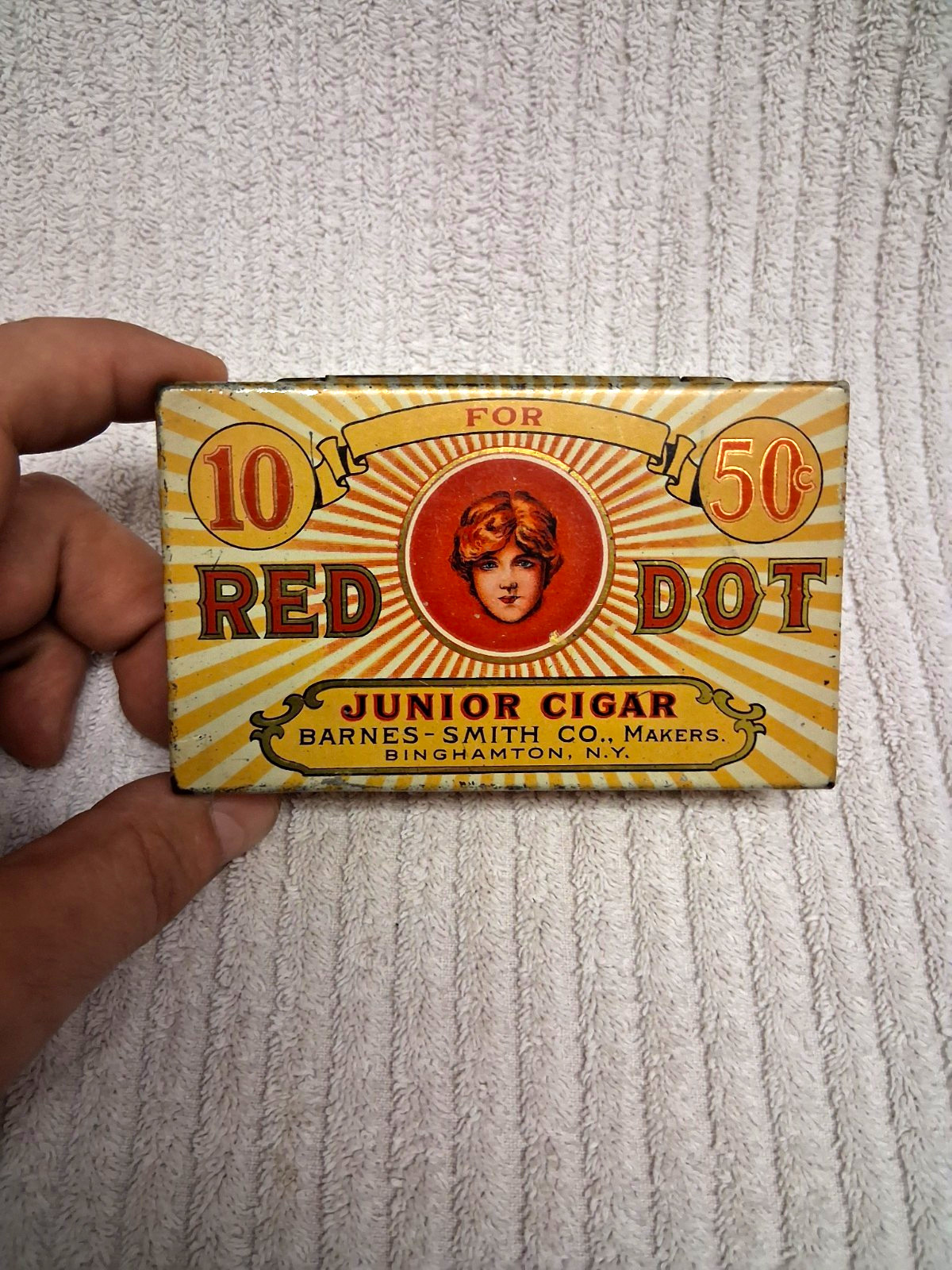 Vintage, Early 1900's, Red Dot Junior Cigar Tin, Barnes-Smith Co. Binghamton NY