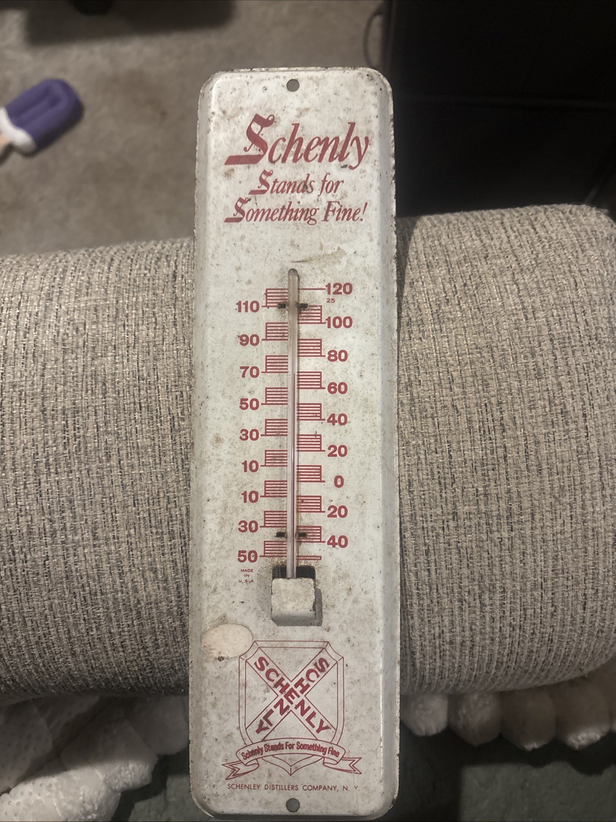 Vintage Schenley Distillers Advertising Metal Wall Thermometer Liquor Bar Sign