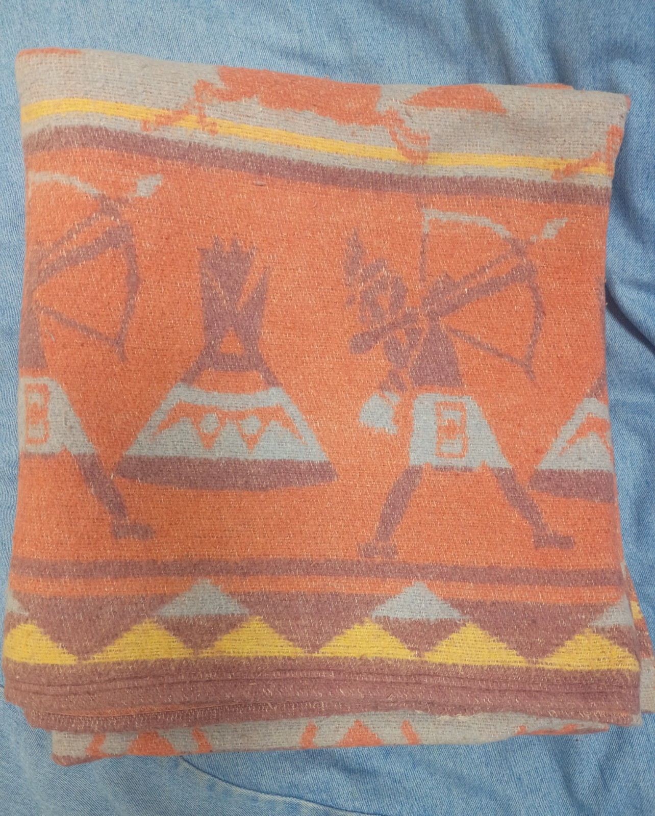 Vintage ~ 1940s Rare Native American Teepee Geometric Reversible Camp Blanket