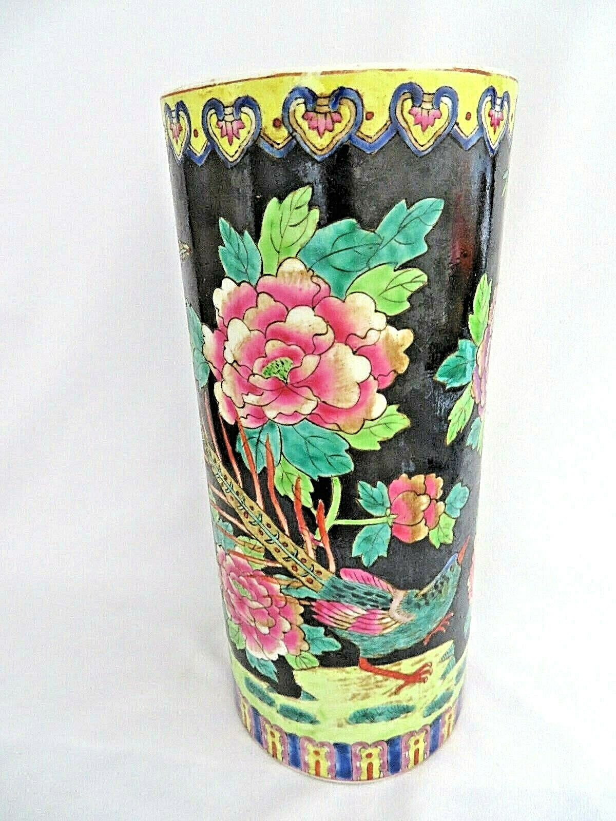 Vintage Chinese Hand Painted Porcelain Flower Vase / Stamped on Bottom