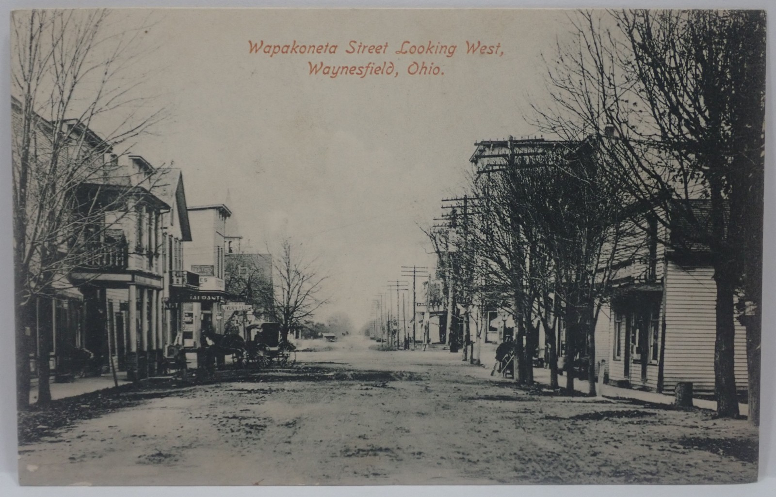 ANTIQUE 1911 WAPAKONETA ST LOOKING WEST WAYNESFIELD OHIO LITHO PHOTO POSTCARD