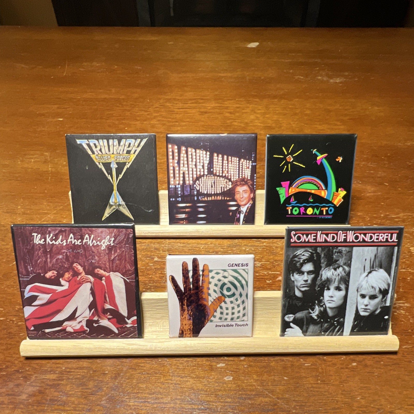 Lot of 6 Vintage 1980s Square Pinback Buttons Genesis Triumph The Who Movie