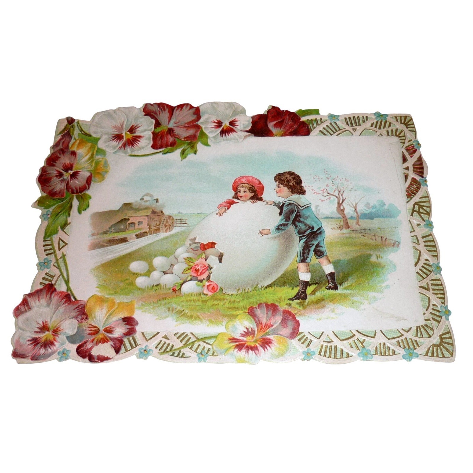Antique Victorian Trade Card C. D. Kenny Tea Coffee Children Giant Easter Egg