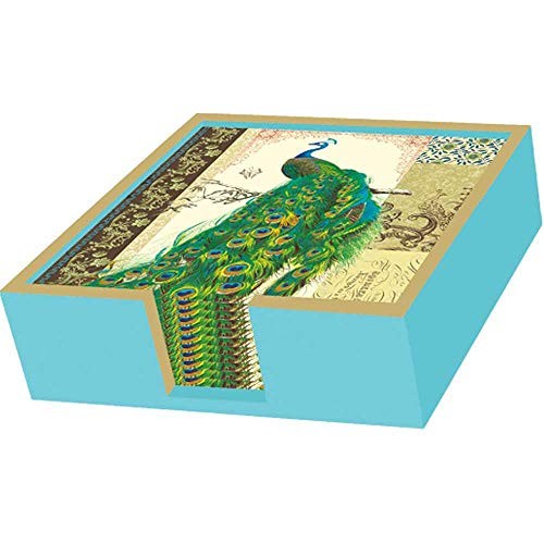 PPD Paperproducts Design Lacquer Wood Napkin Caddie, Aqua & Gold Trim