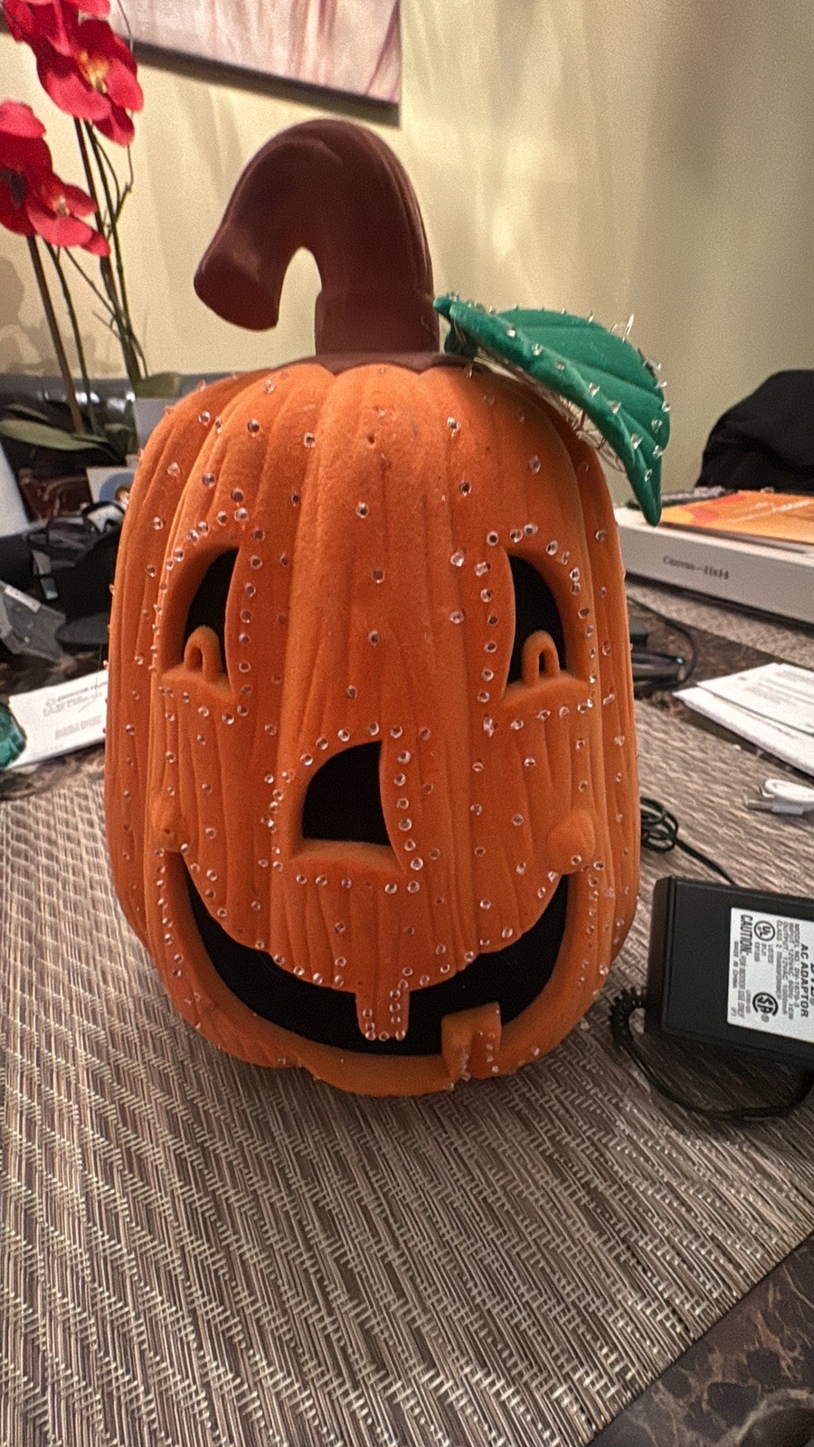Vintage Avon Fiber optic Jack O Lantern pumpkin Halloween decor 10” X 8” 