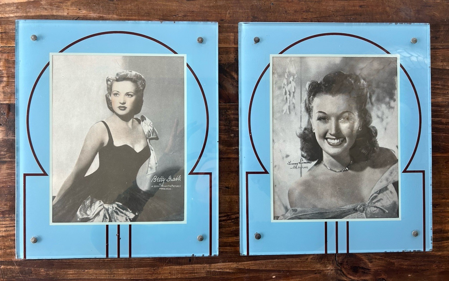 ART DECO 1930s Reverse Painted Frames Ginny Simms Betty Grable GEOMETRIC Picture