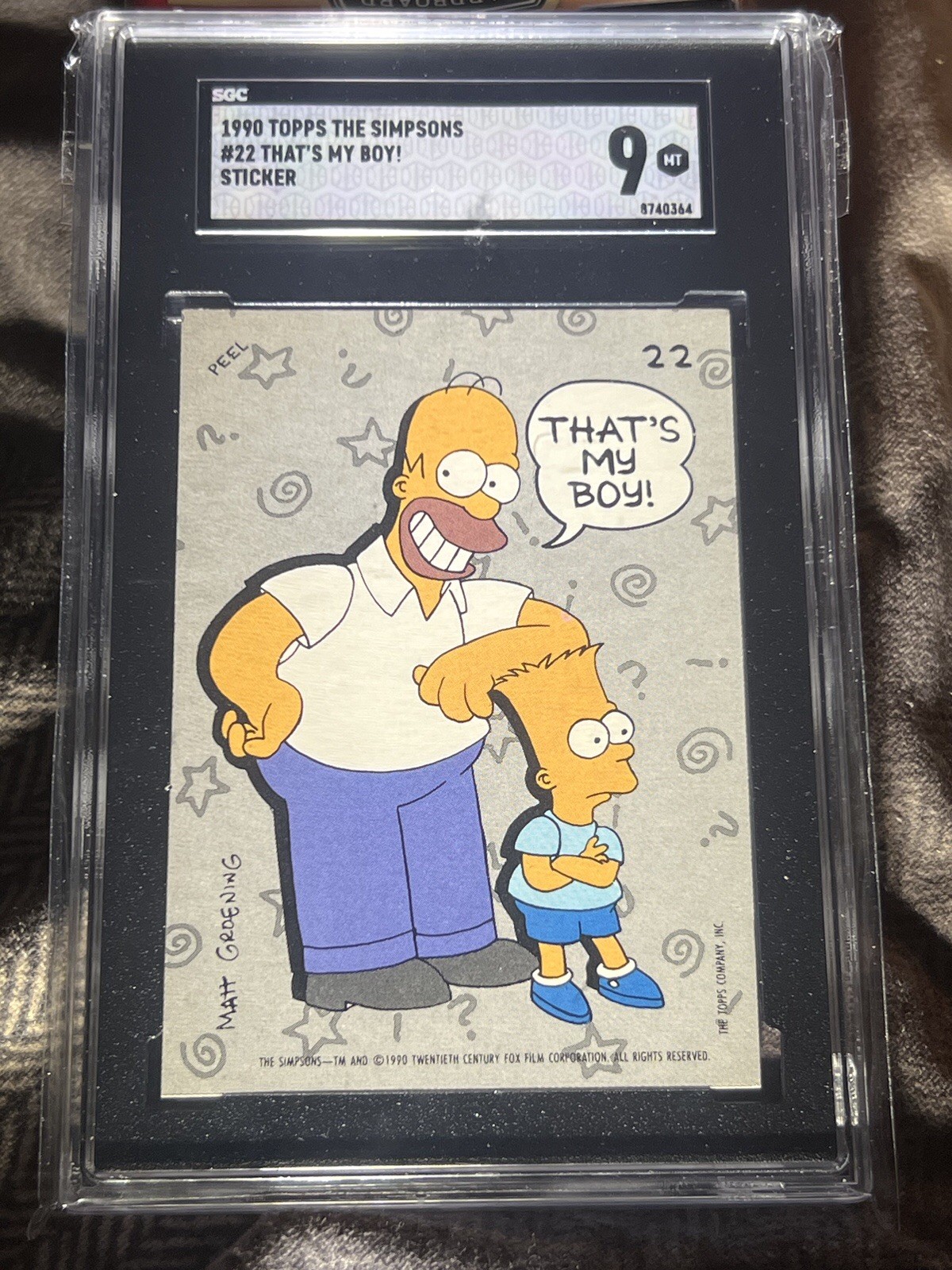 1990 TOPPS THE SIMPSONS #22 STICKERS CARD THAT\'S MY BOY GRADED SGC 9 BART HOMER