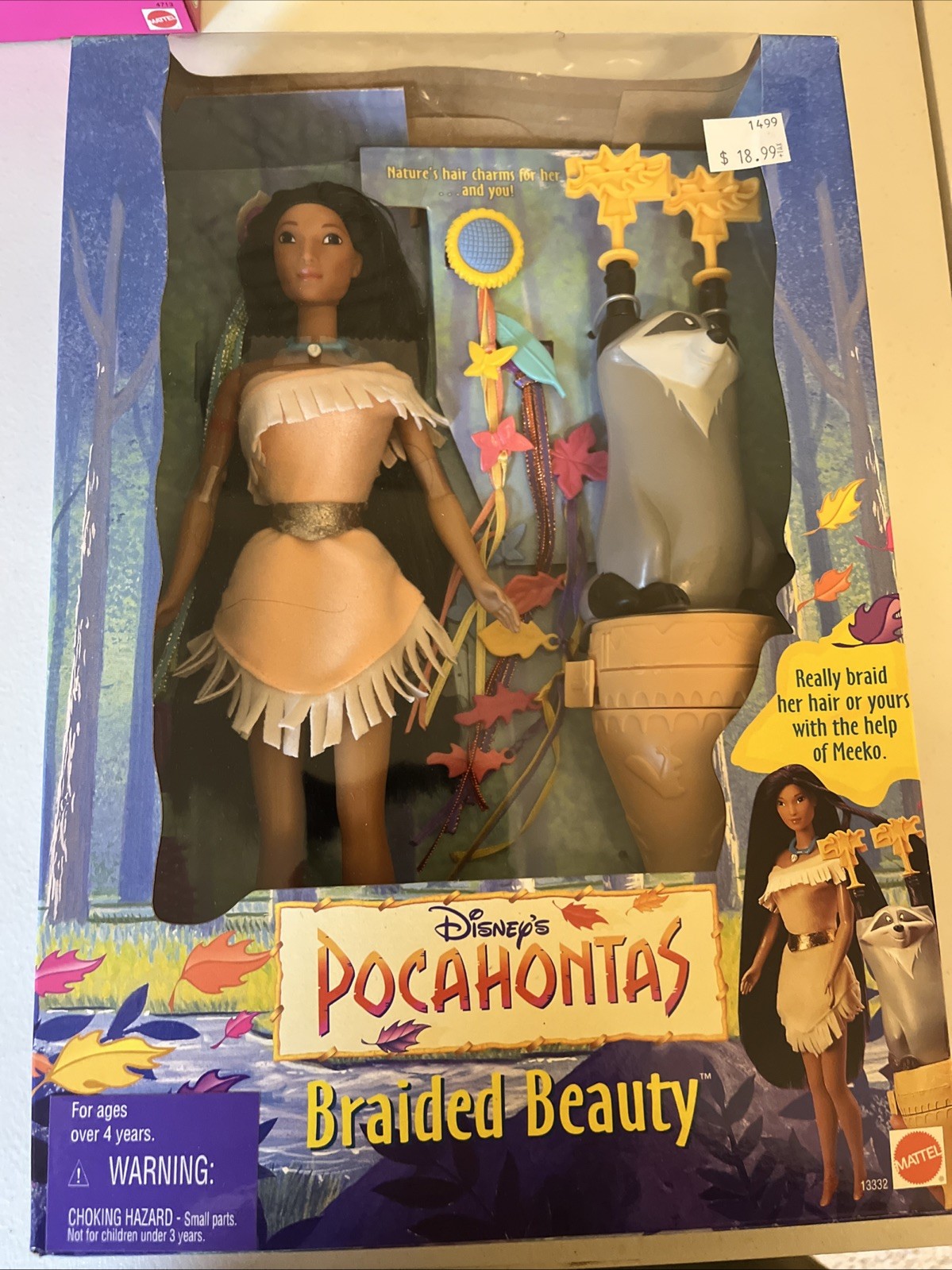 Disney Pocahontas Braided Beauty Doll Meeko Toy Figure, Vintage 1995 Disney Pocahontas Braided Beauty Doll Meeko Toy Figure, Vintage 1995