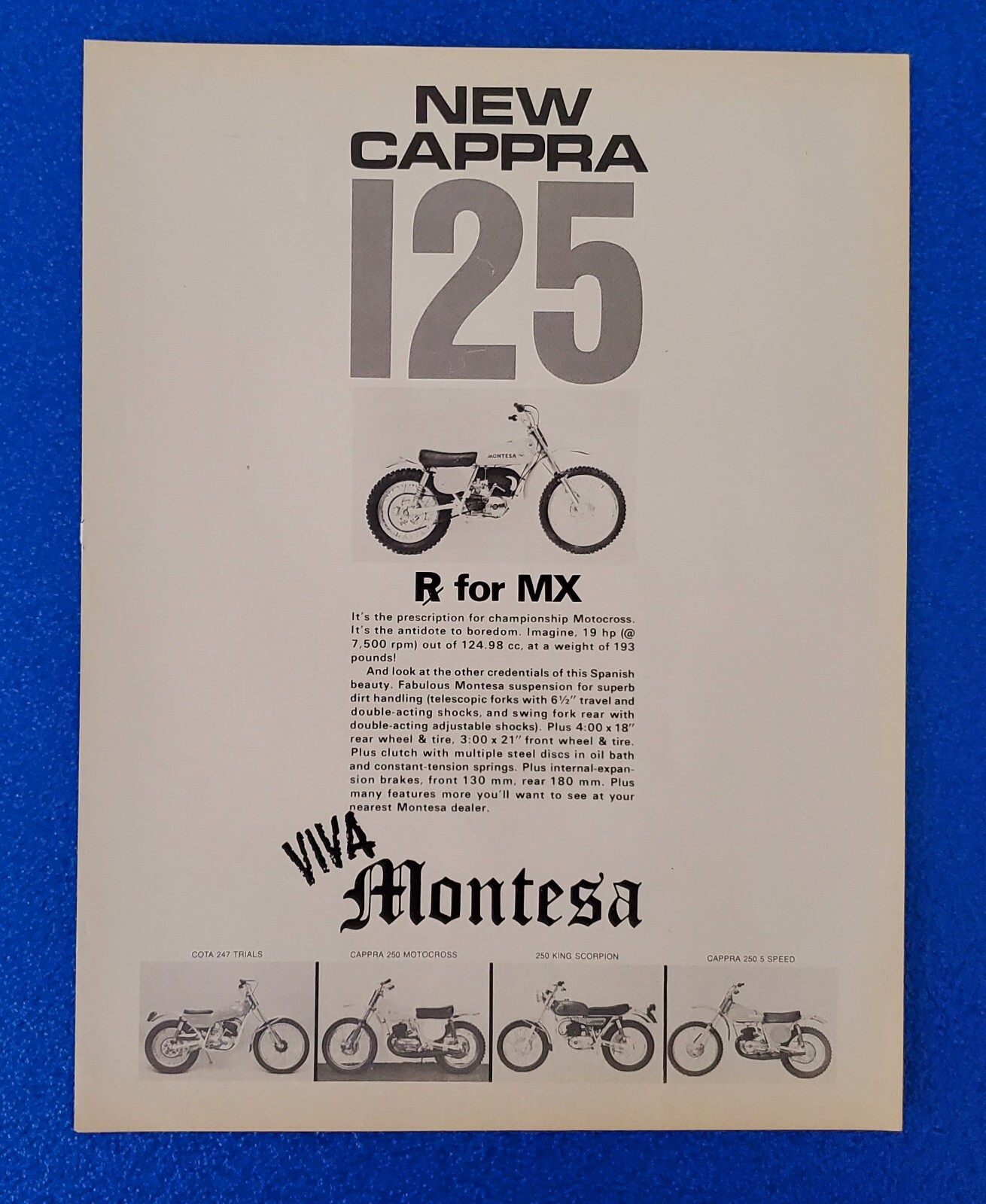 1971 MONTESA MOTORCYCLE  PRINT AD NEW CAPPRA 125, COTA 247, KING SCORPION & MORE