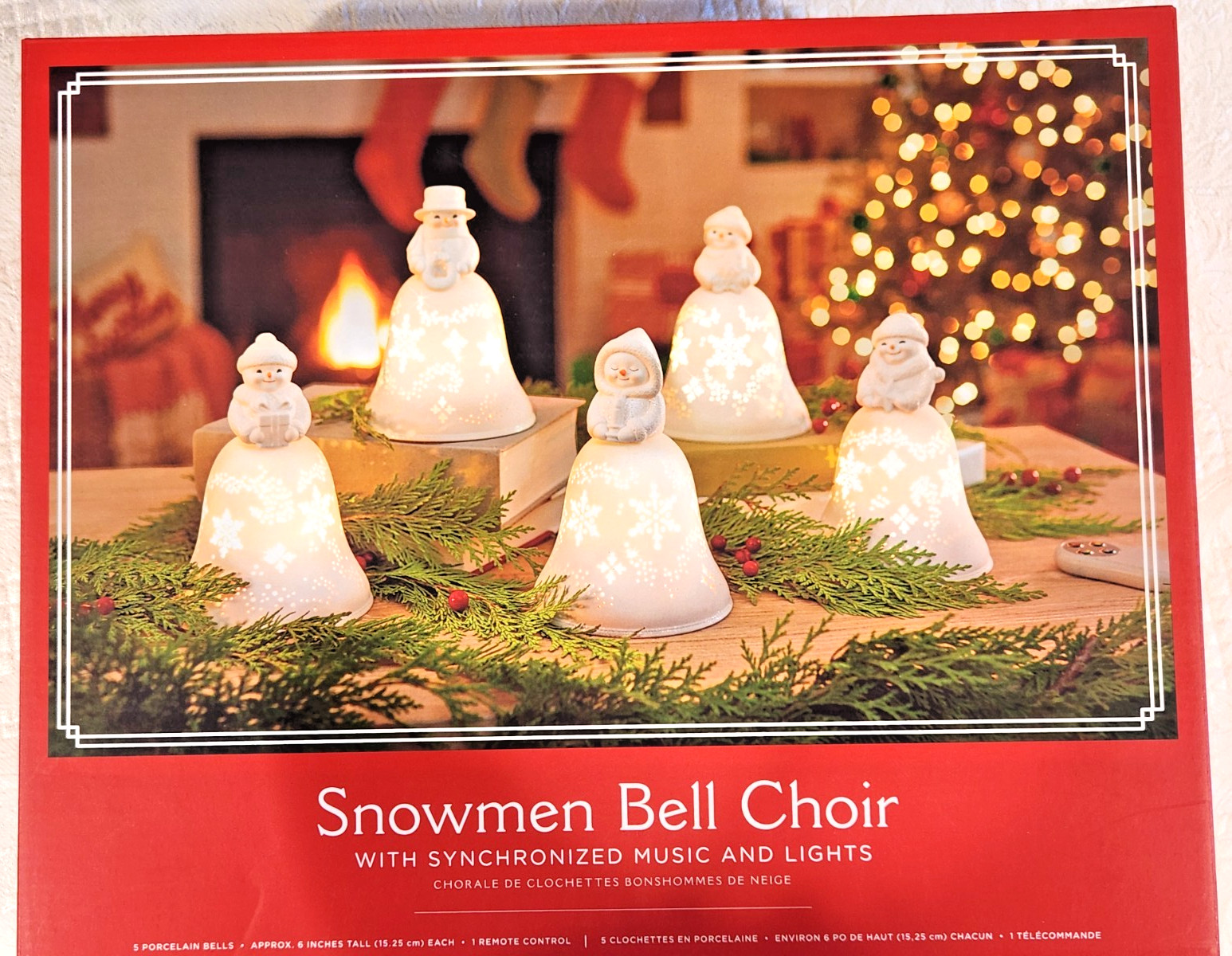 Hallmark Snowmen Bell Choir Porcelain Bells with Remote Music & Lights - NIB