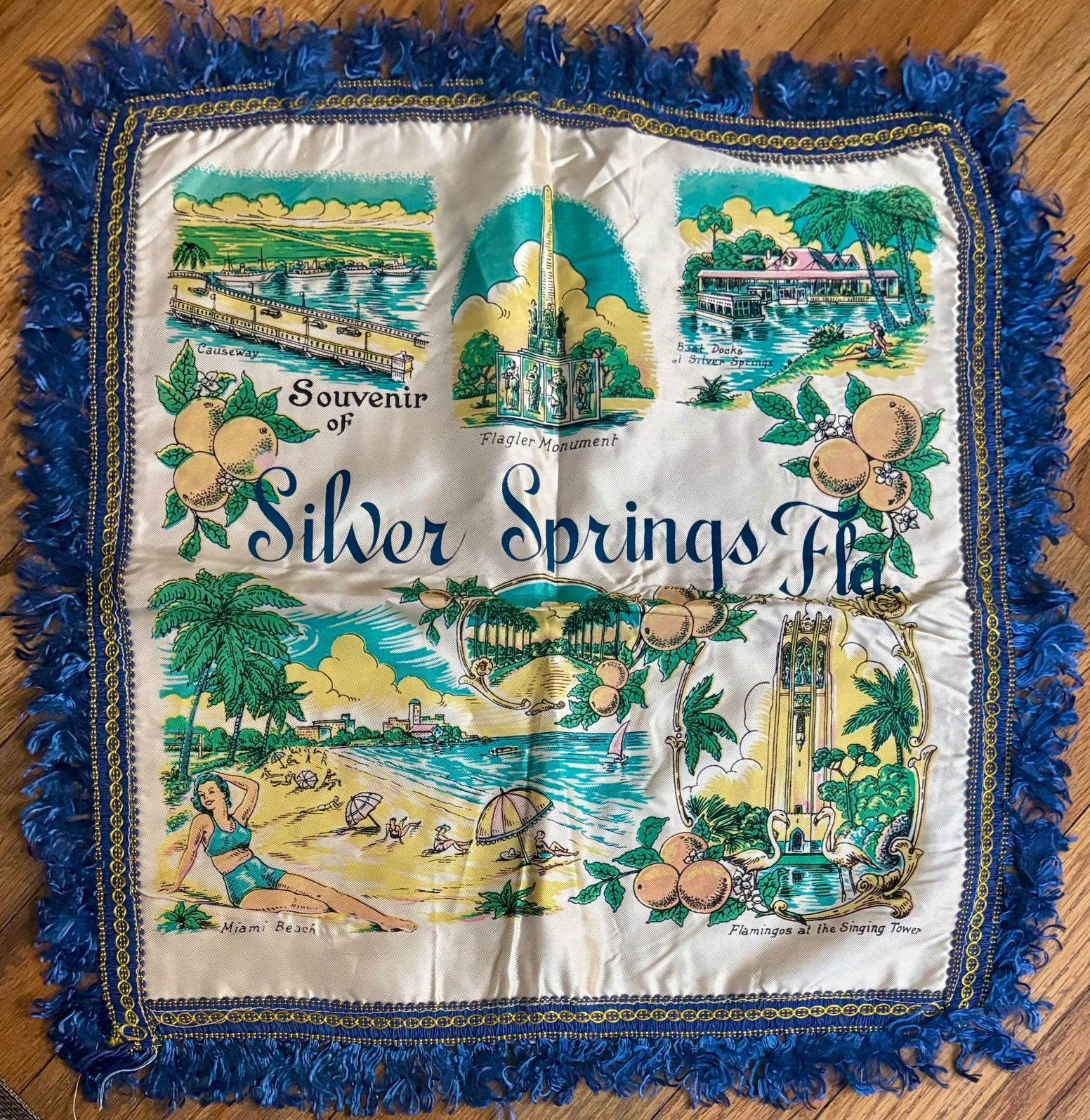 Vintage 1950s Silver Springs Florida Souvenir Pillow Case