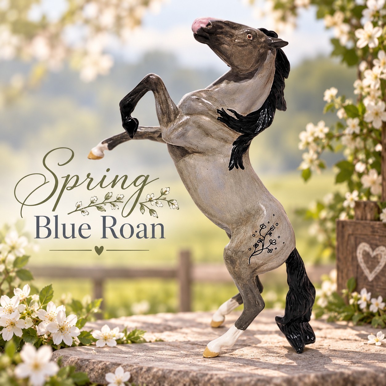 Custom Hand Painted Spring Blue Roan Freedom Series Rearing Horse
