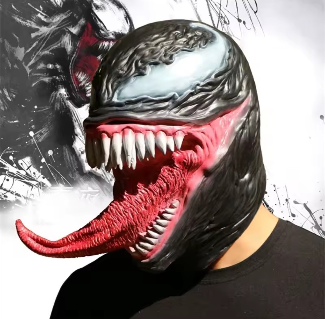 Venom Latex Mask With Tongue Full Head Latex Superhero Supervillain Mask