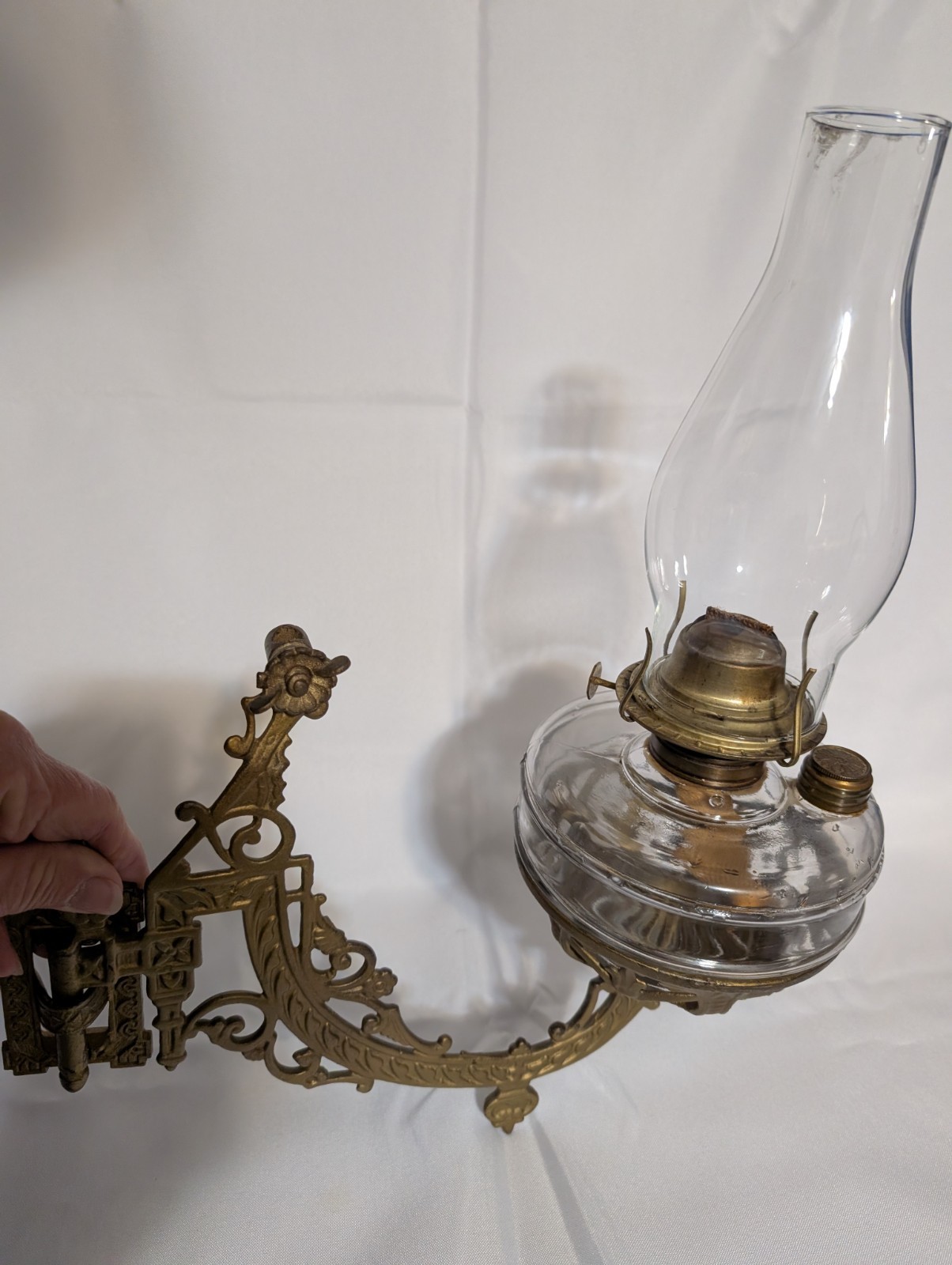 WI Barn Antique Vintage Ornate Ideal Stover Lamp Holder and Eagle Kerosene Lamp