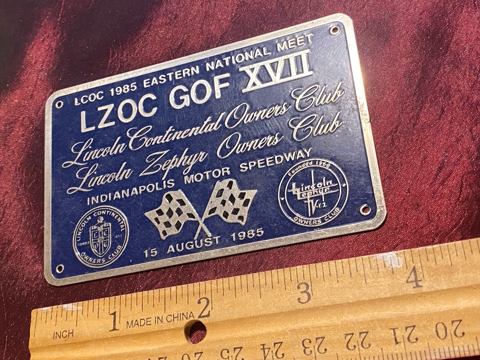 1985 Indianapolis Motor Speedway Metal Badge - LZOC GOF Lincoln Continental Club