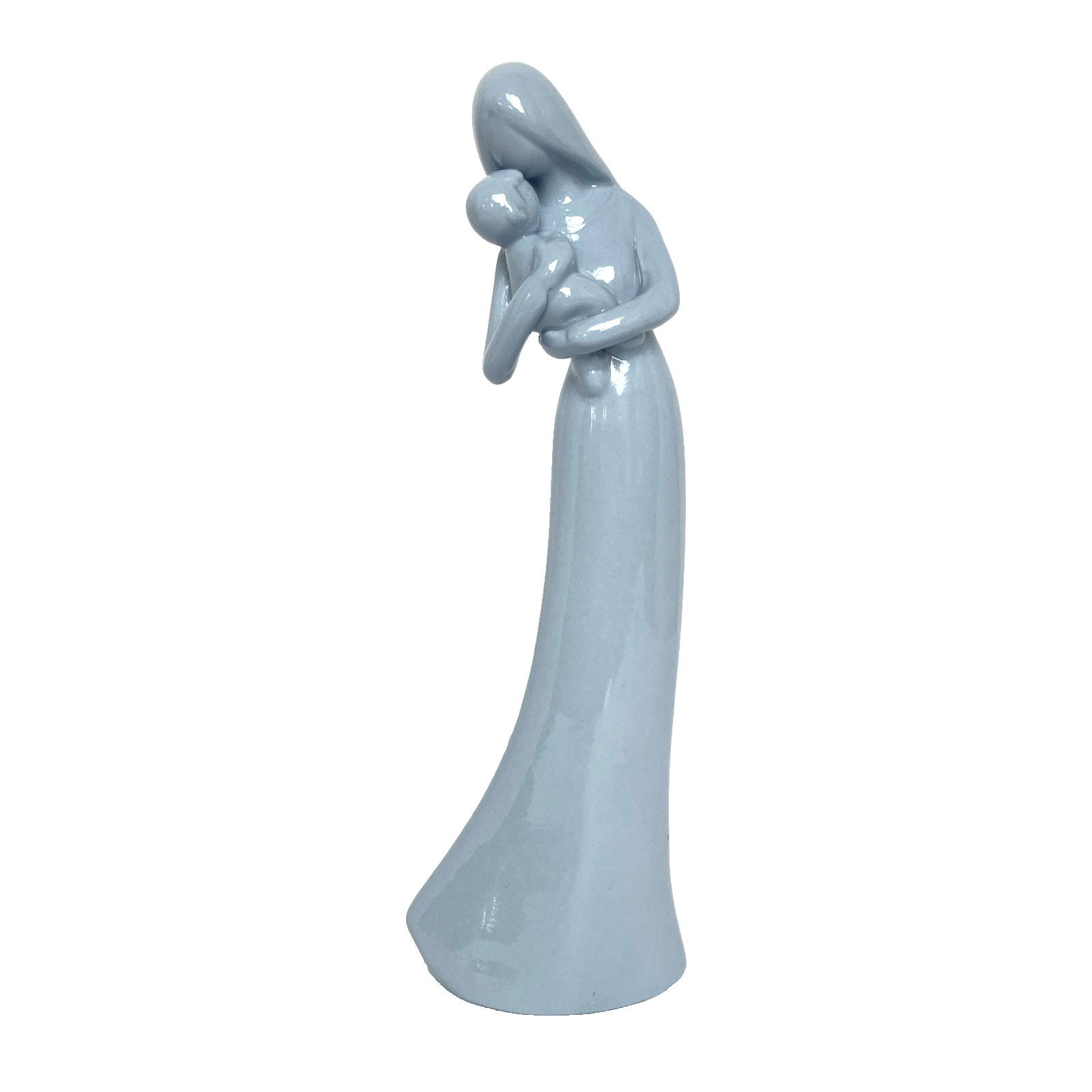VTG Graceful Mother Holding Child Blue Glazed Ceramic Figurine 9\