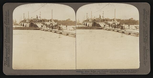 Photo:Topeka Kansas 1903 Flood Wrecked Milan Bridge Pontoon North Topeka