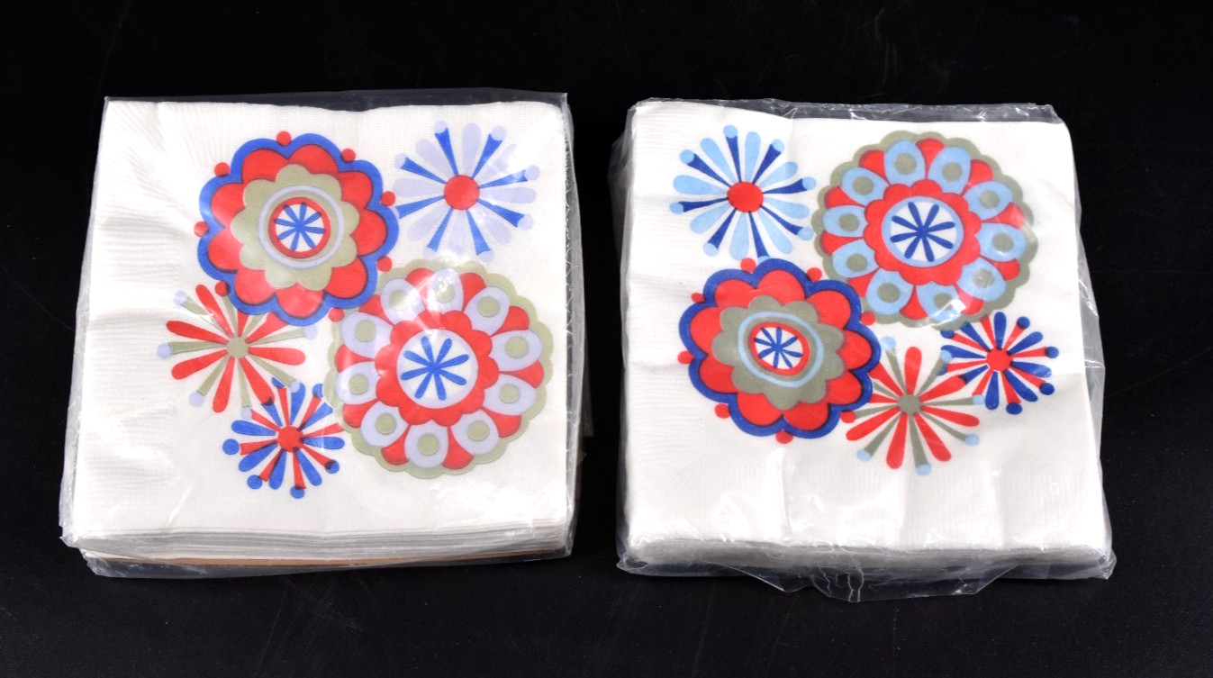 VTG NOS Paper Cocktail Napkins Red White Blue Geometric 24 Ct. 5 VTG NOS Paper Cocktail Napkins Red White Blue Geometric 24 Ct. 5