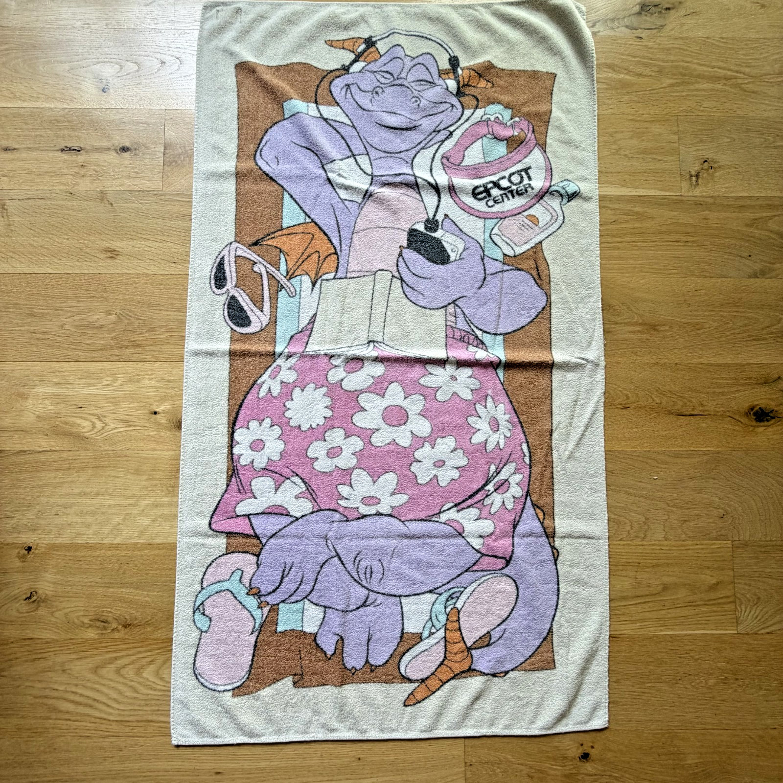 Disney Figment Epcot Center Beach Towel Vintage 1980s Imagination Dragon READ