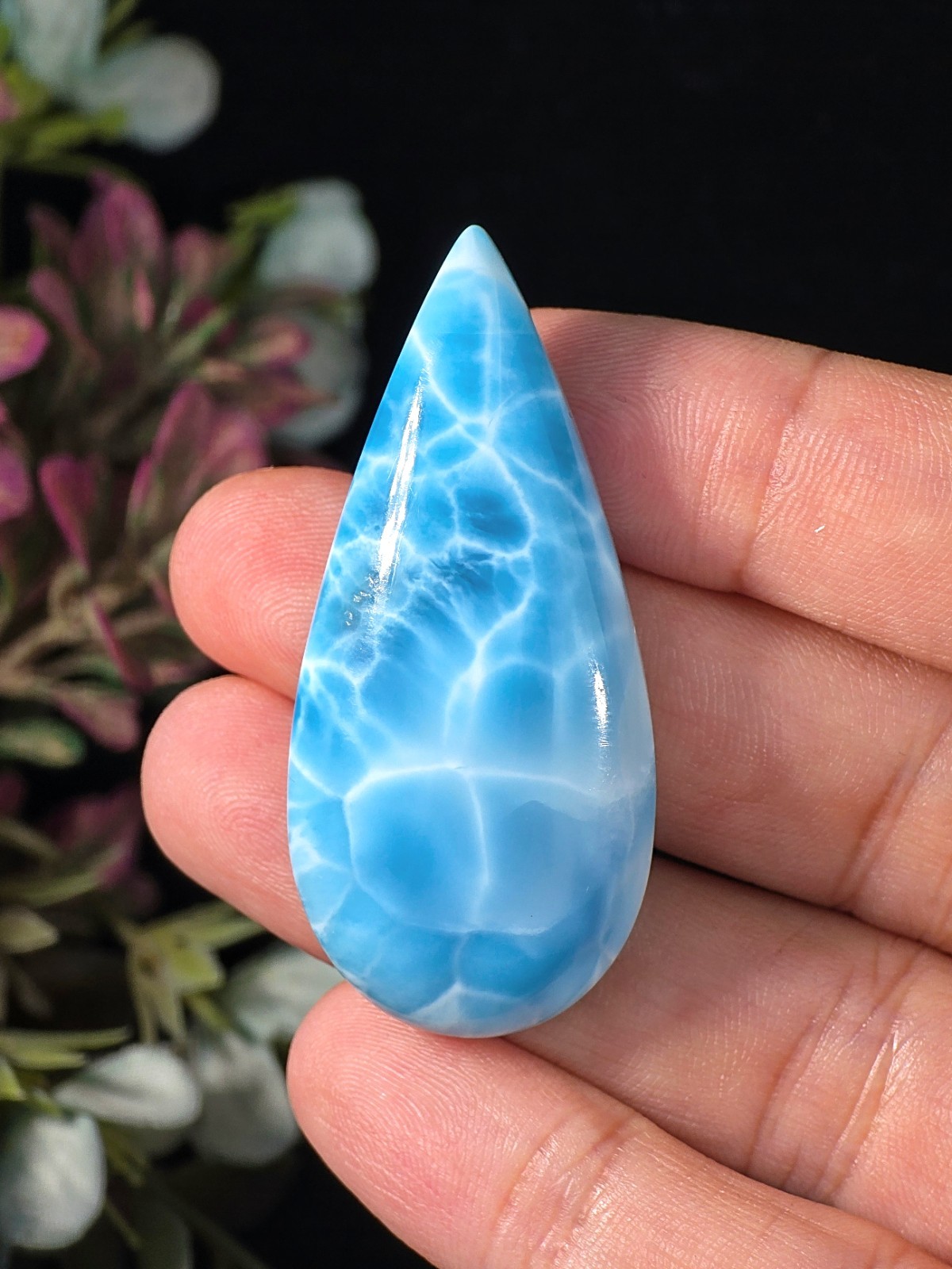 17G NATURAL LARIMAR CABOCHON TEARDROP AAAA HIGH WUALITY BLUE DOMINICAN GEMSTONE
