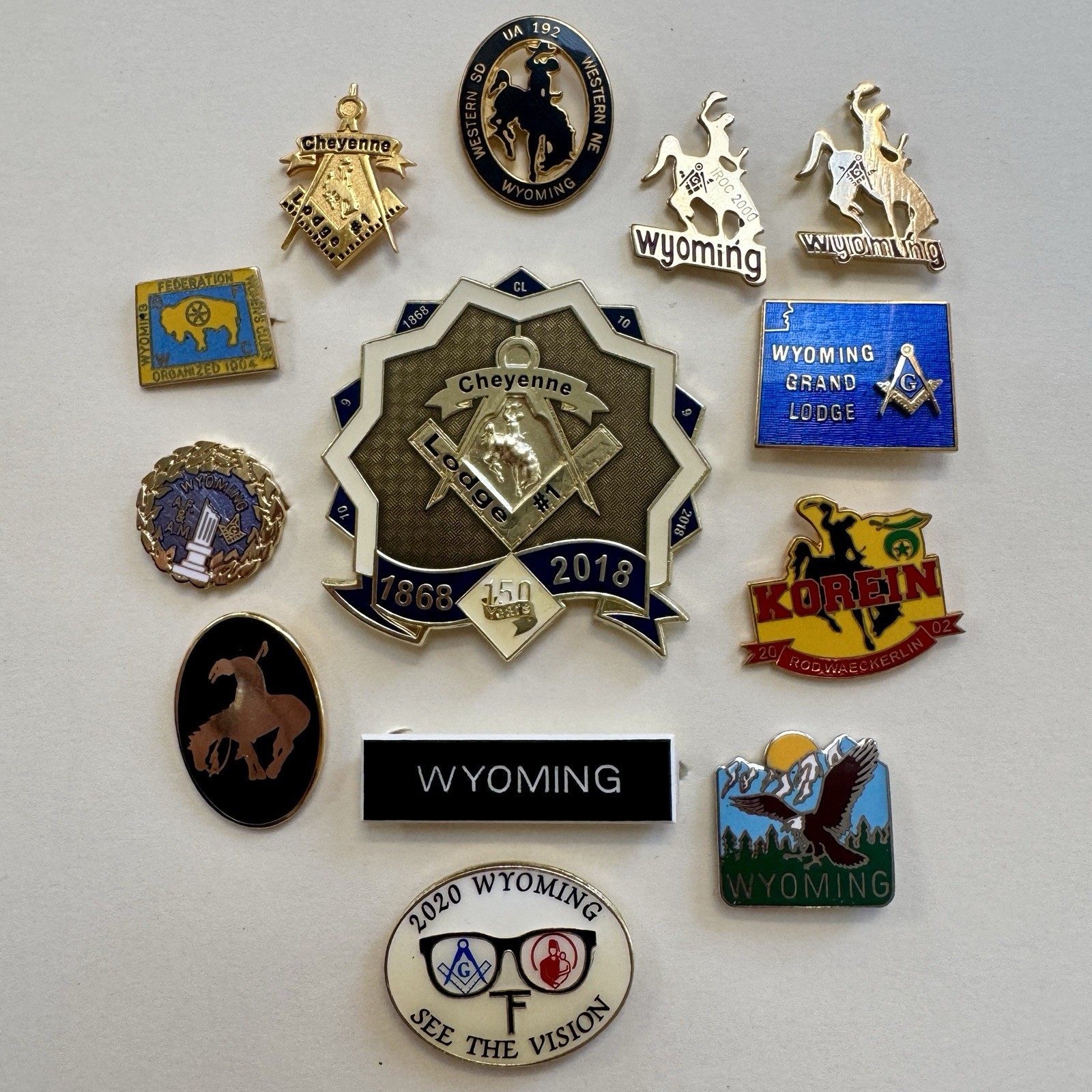 Vintage Wyoming Masonic Pin Lot Cheyenne Lodge 1 Grand Lodge 150th Shrine KOREIN