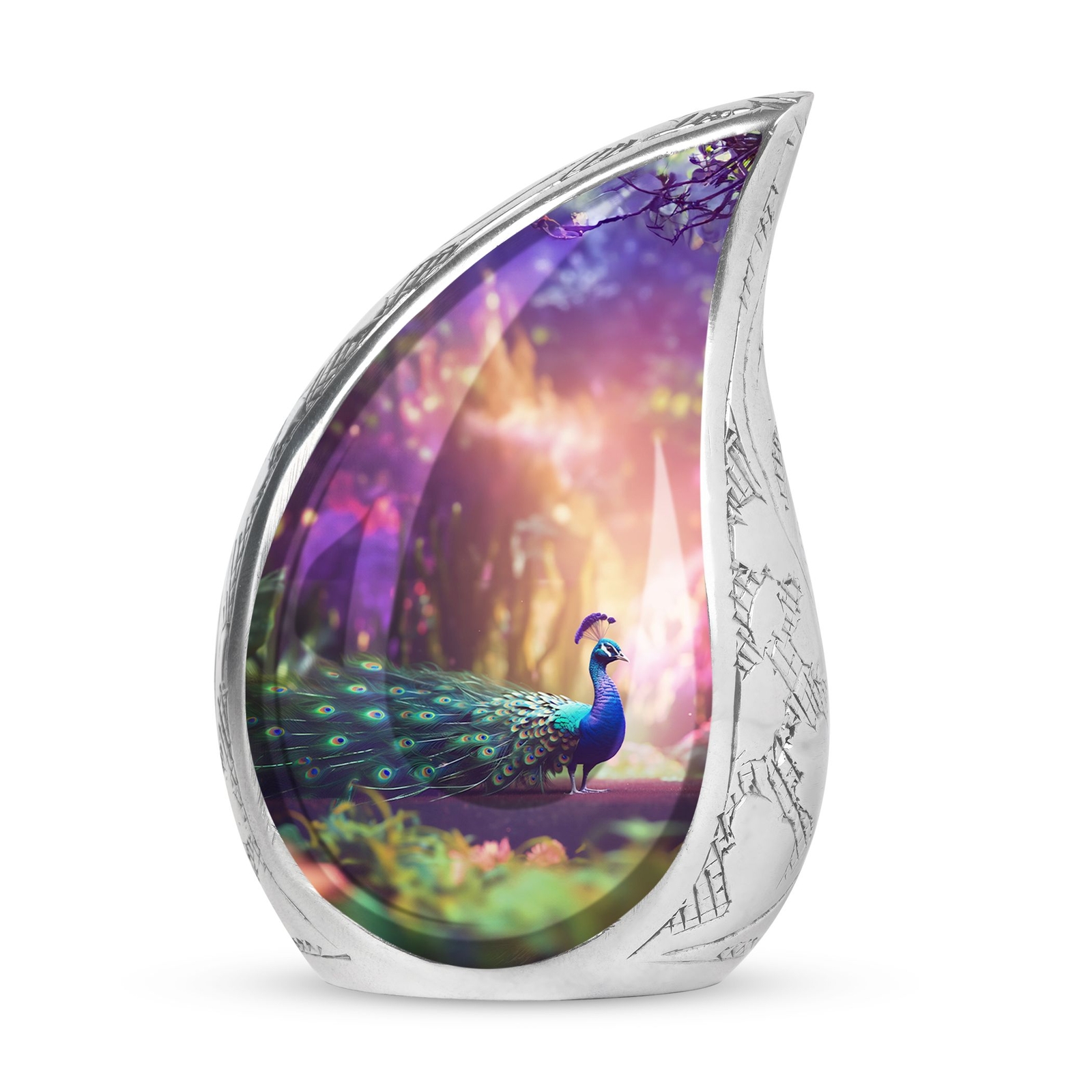 Eternal Harmony: Peacock Adorned Adult Cremation Memory Keeper Keepsake
