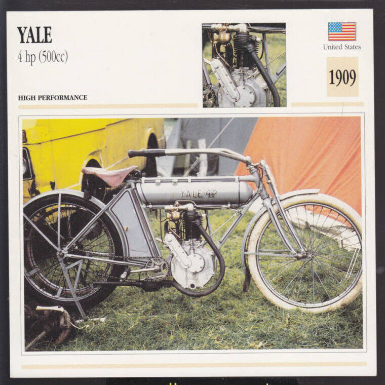 1909 Yale 4 hp (500cc) American Motorcycle Photo Spec Info Stat Card