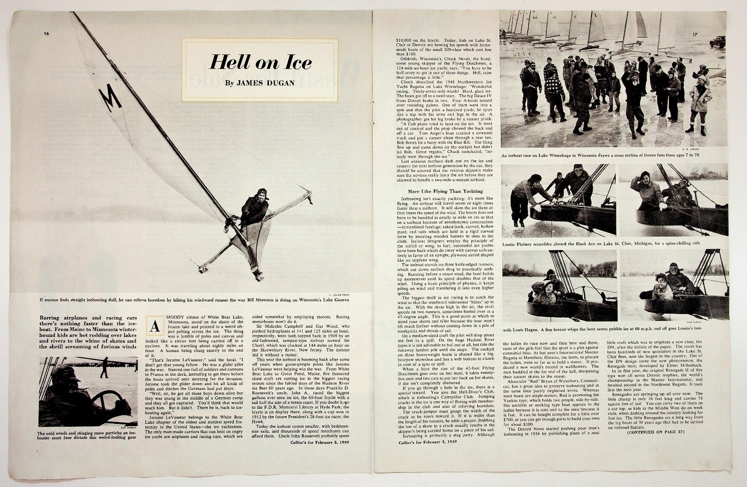 1949 Ice Boating Magazine Article Great Lakes Winter Sports Ephemera