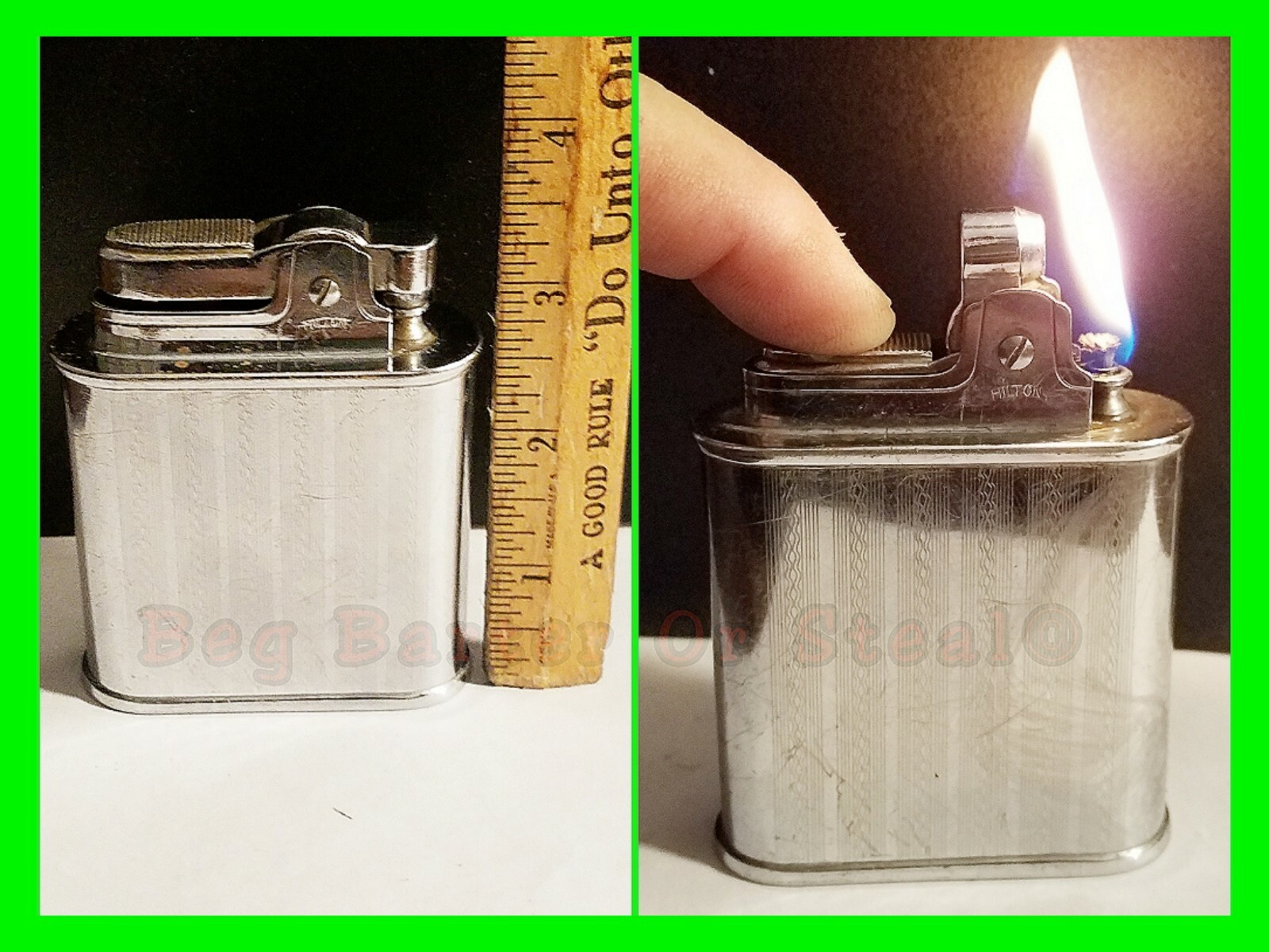 Vintage Large Display Trojan Hilton Lite Corp Petrol Table Lighter WORKING RARE