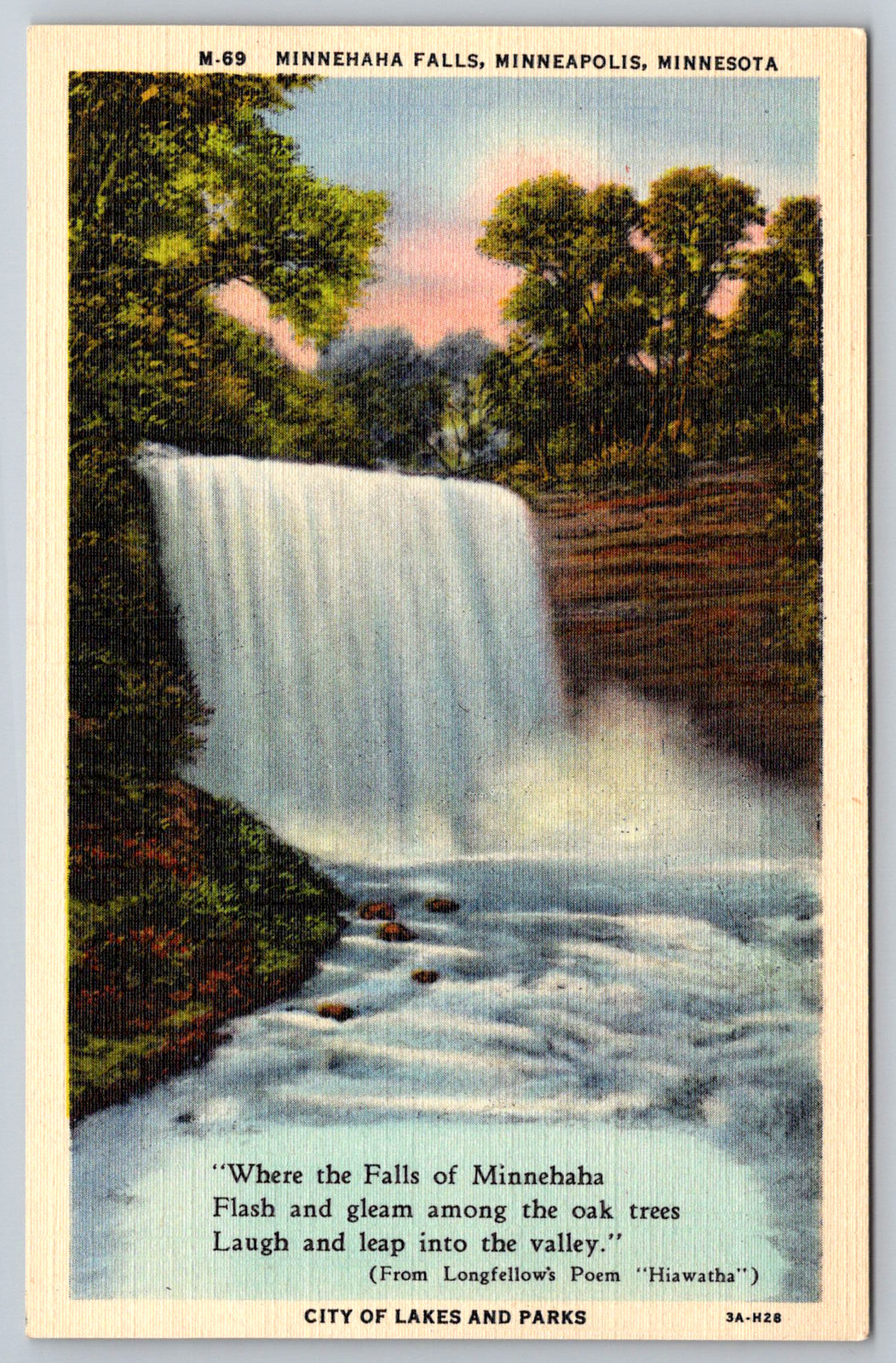 c1940s Minnehaha Falls Minneapolis Minnesota Longfellow Postcard