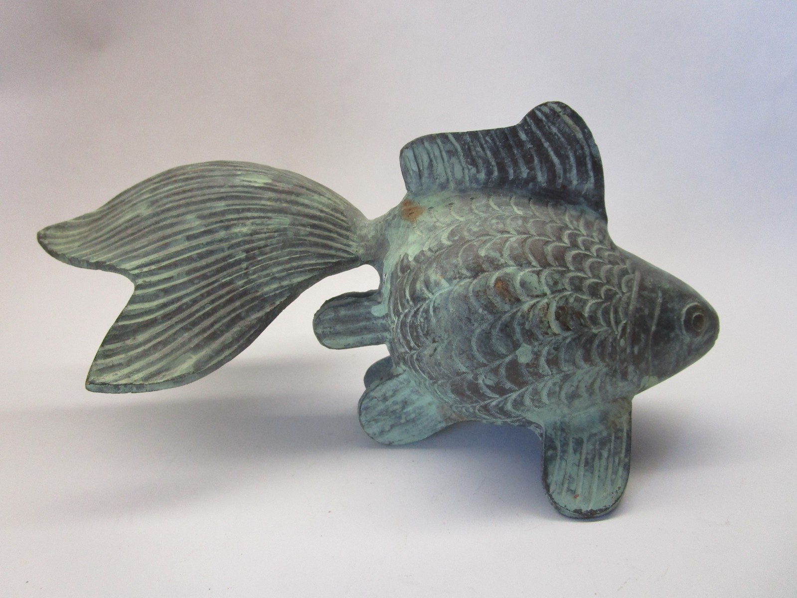 Vintage Bronze Koi Fish Goldfish Sculpture 6” Figurine Statue Paperweight