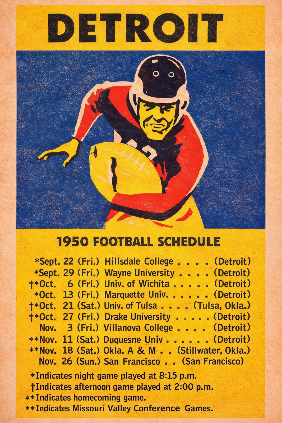 🗞️ 1950 Detroit Football Schedule Poster 12x18” Premium Matte Paper 💎