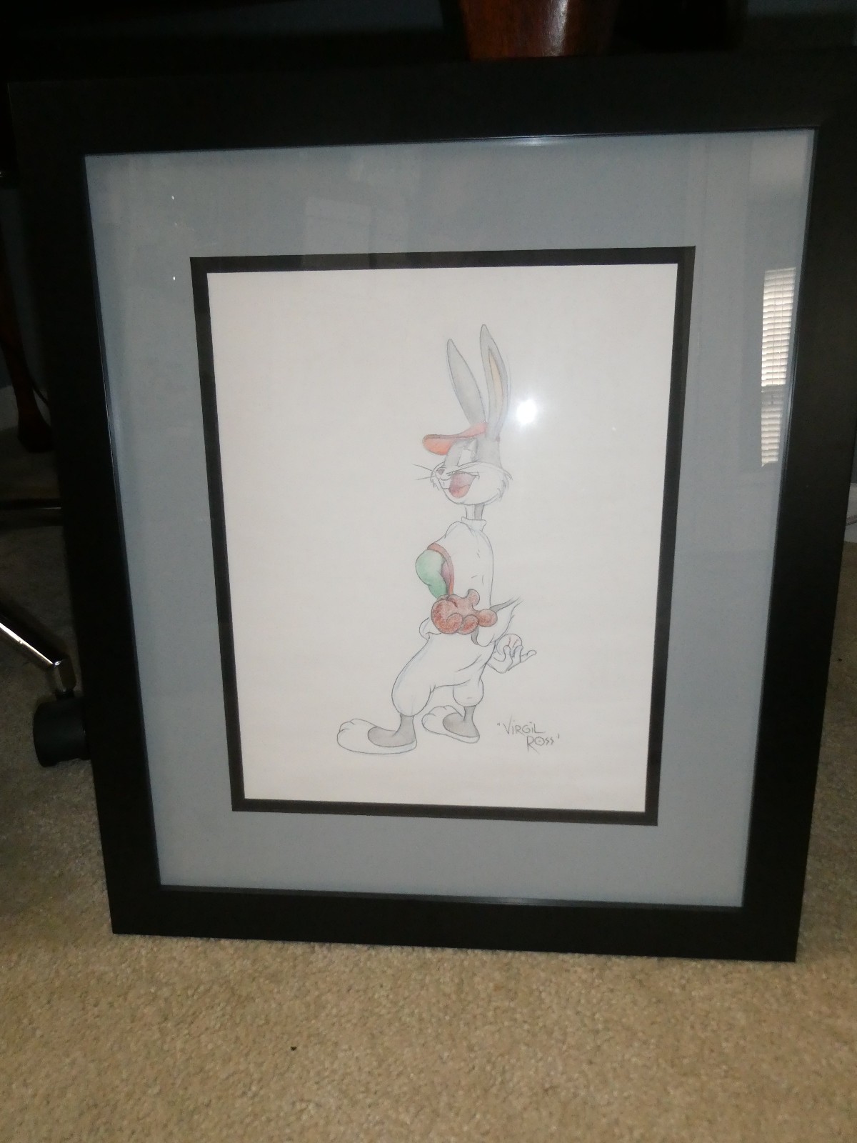Vintage Bugs Bunny Original Animation Drawing Signed Virgil Ross w COA Framed
