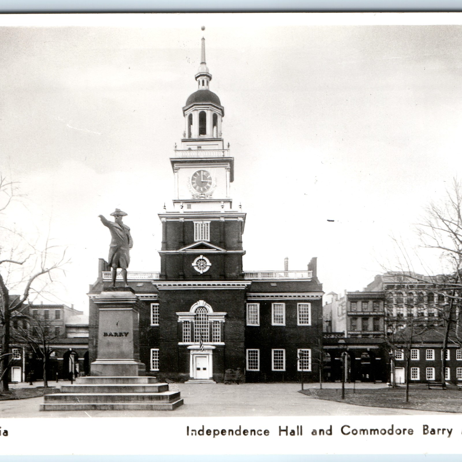 1936 Philadelphia, PA Independence Hall RPPC Commodore Barry Statue K.F. Lutz PC