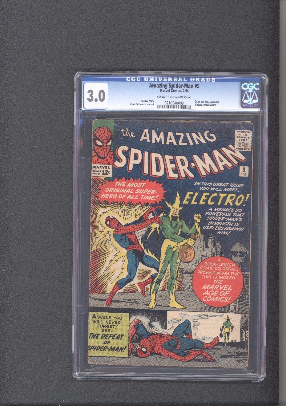 Amazing Spider-Man 9 CGC 3.0 Origin and 1st App of Electro (Max Dillon) 1964