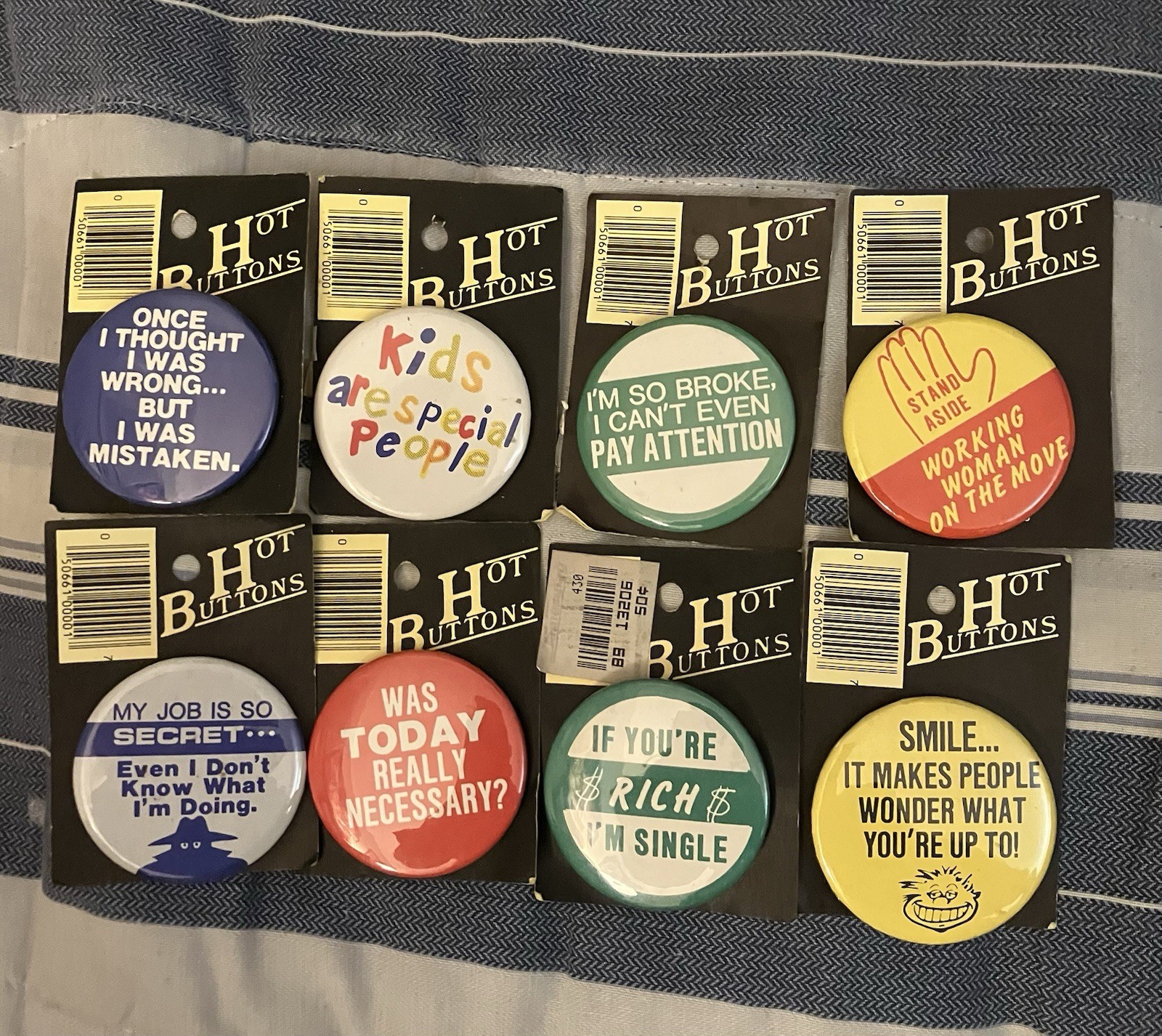 Vintage “Hot Buttons” Funny Pin Back Buttons Lot of 8 Total Pins