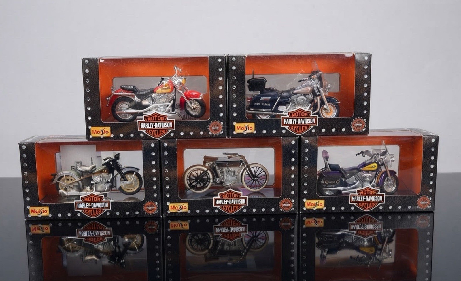 Lot of 5 Maisto Harley Davidson Diecast Motorcycles Original Boxes Collectible