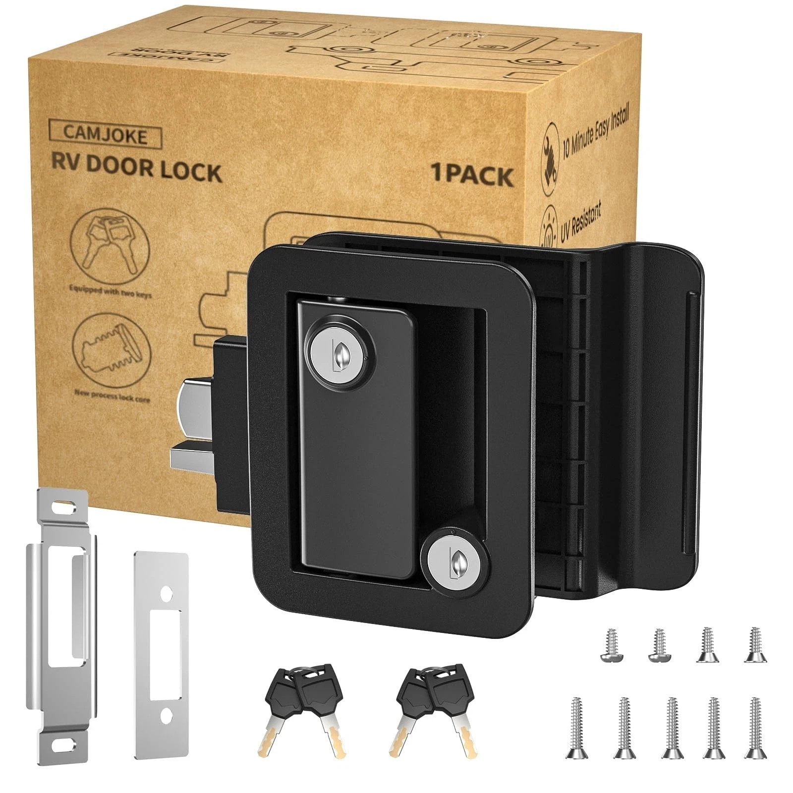 RV Door Lock, Camper Door Lock for RV Trailer, 1 Pack, 4 Keys