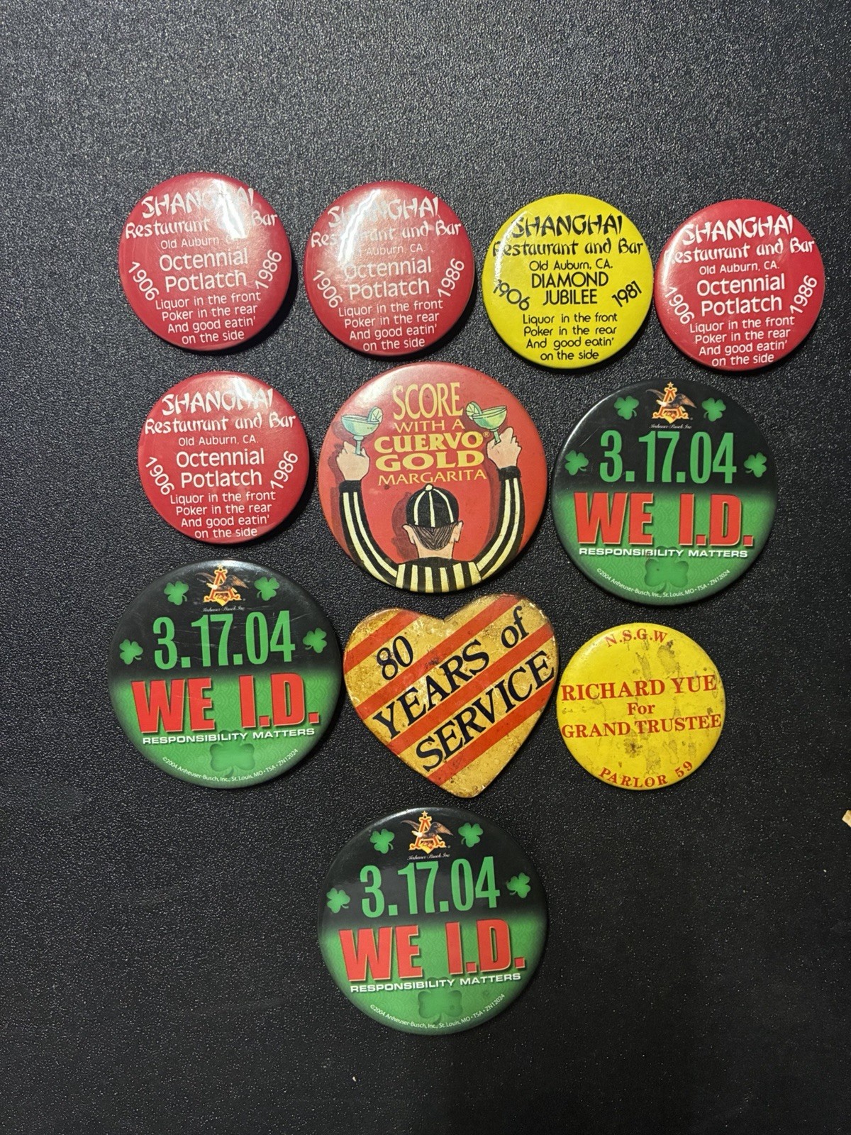 Vintage Advertising Pinback Button Lot of 11 Shanghai Potlatch Restaurant Promo