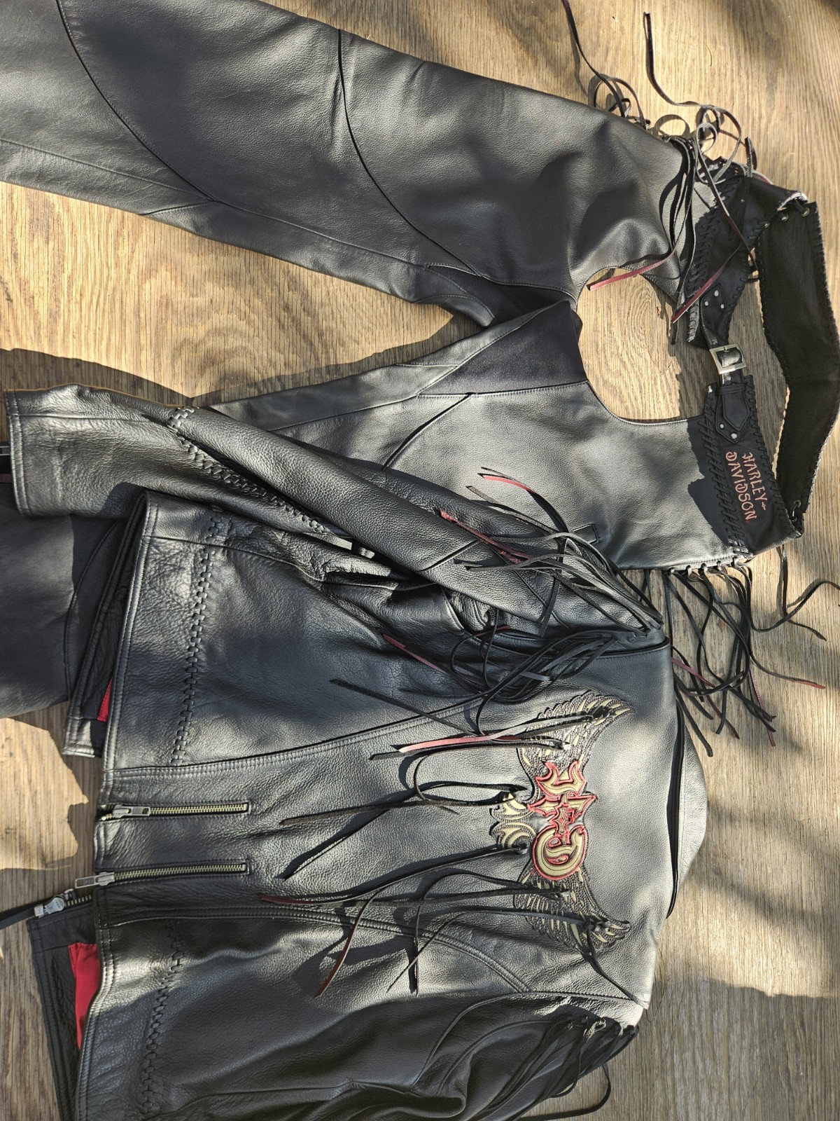 Harley Davidson Women\'s Leather Biker Road Jacket Sz XL W Matching Chaps Lg.  