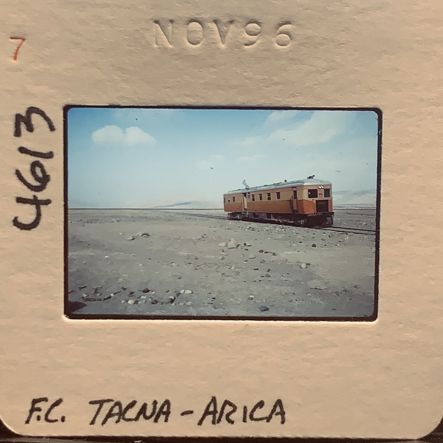 35mm Slide 1996 Peru Chile Tacna Arica Railway Train Desert Travel Photo