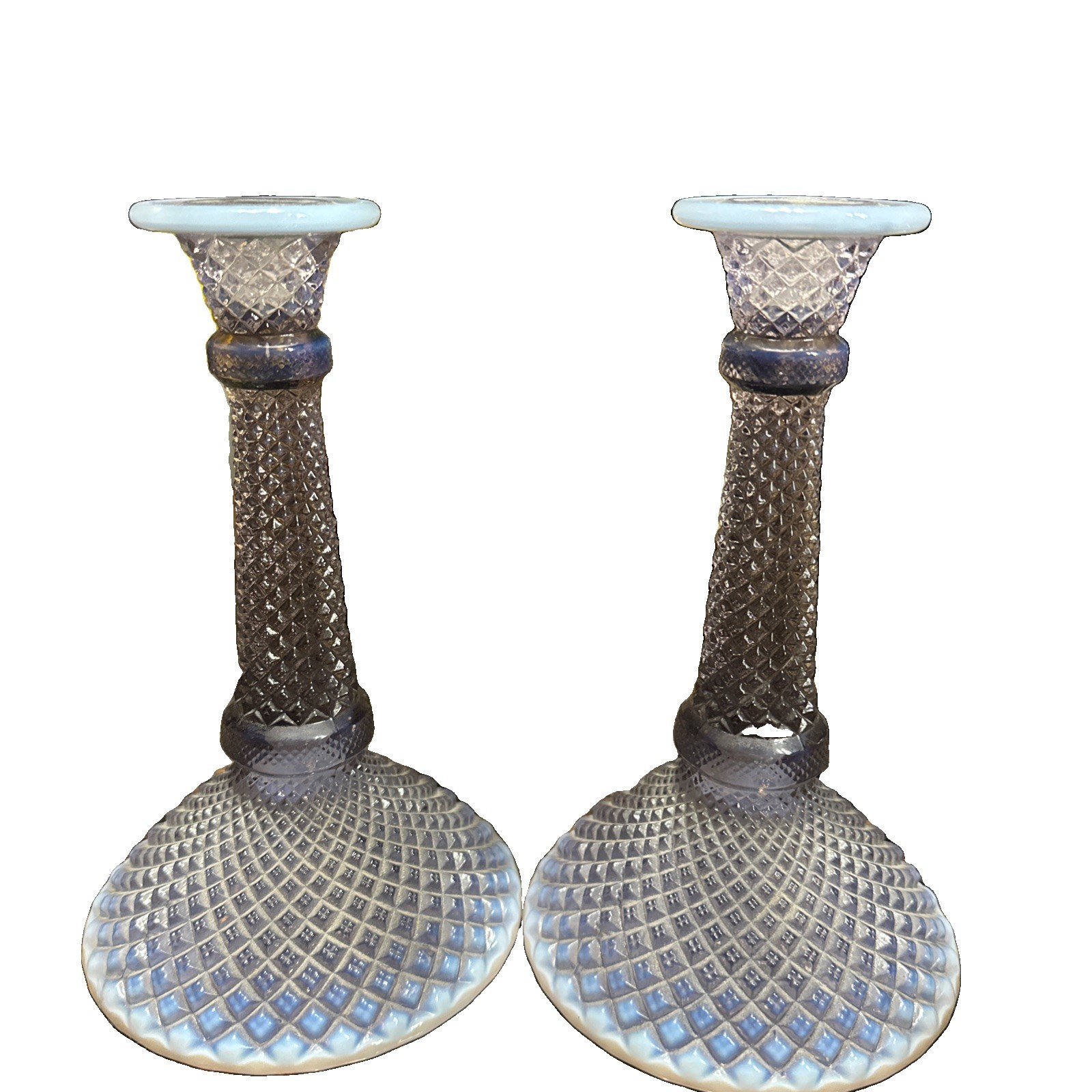 VTG Rare Westmoreland English Hobnail Lilac  Opalescent Candle Holders TALL 8