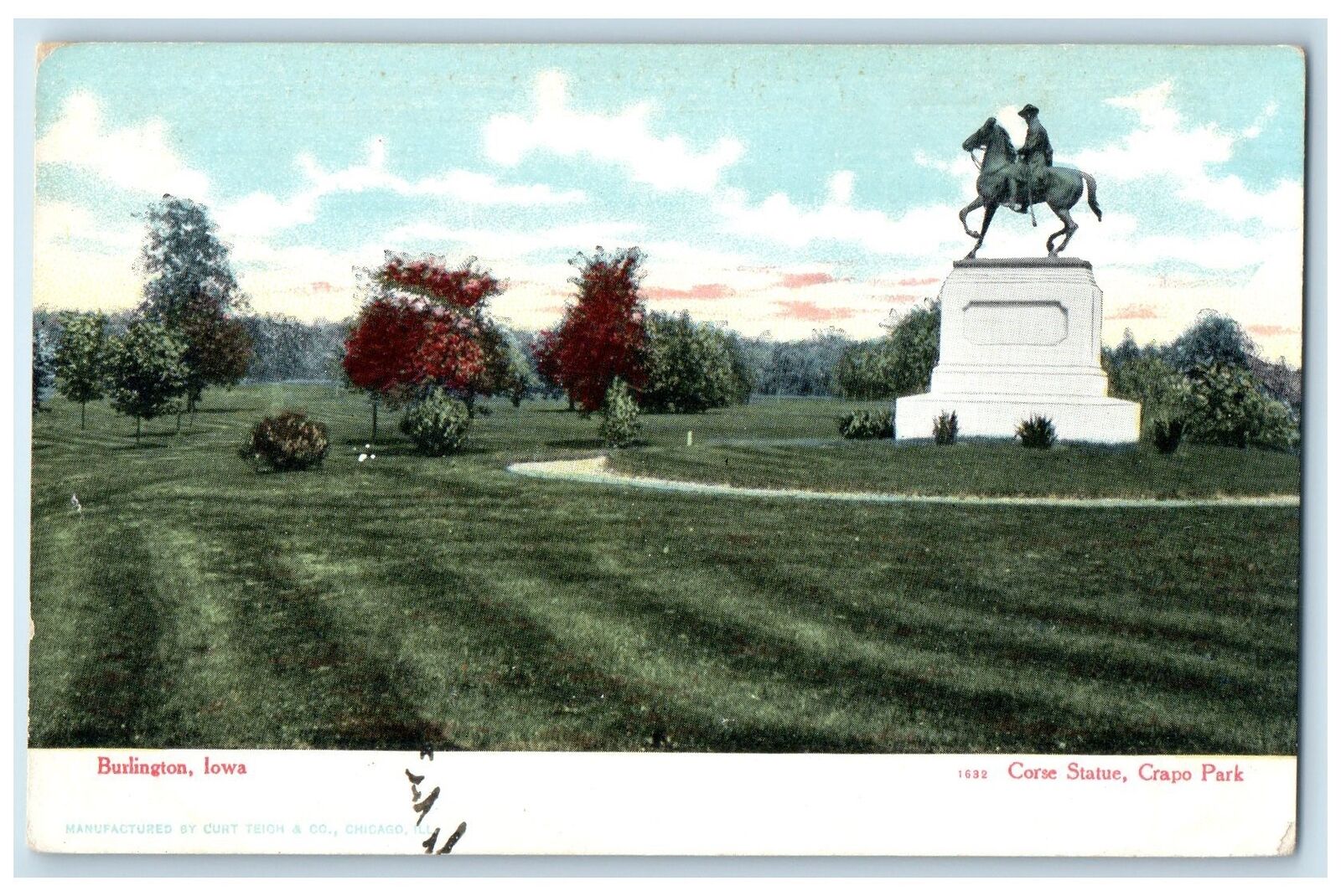 c1905's Corse Statue Crapo Park Burlington Iowa IA Unposted Vintage Postcard