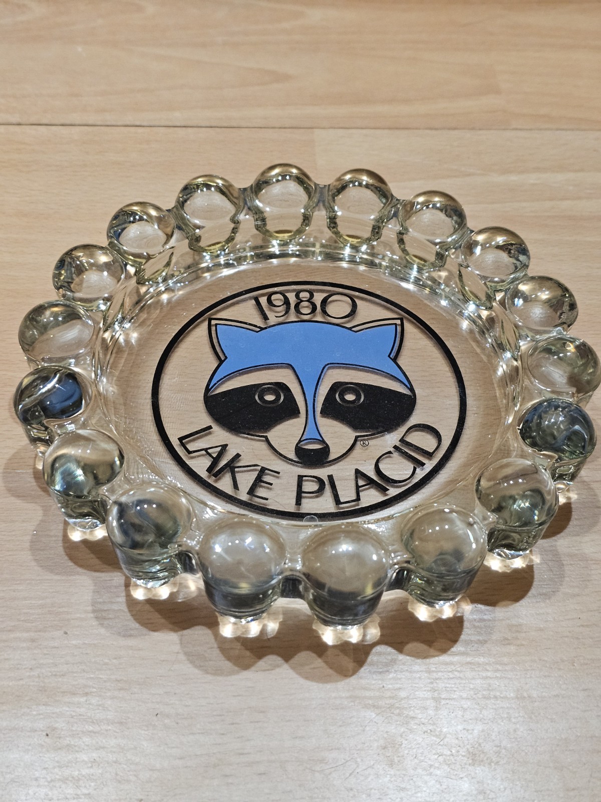 Vintage 1980 Lake Placid Olympics Collectible Mascot  Raccoon Large Ashtray