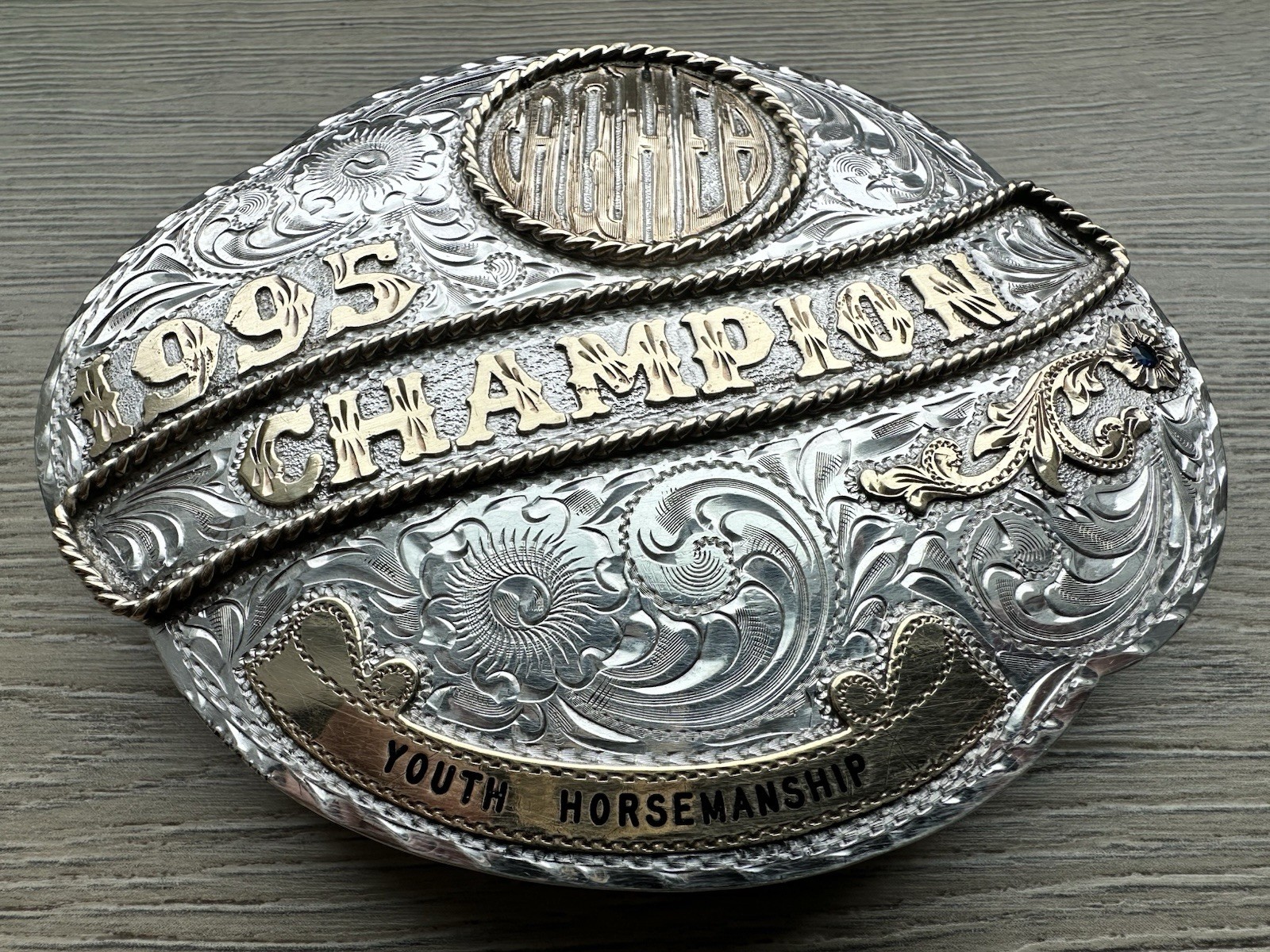 Vintage 1995 Champion Silver Overlay Broken Horn Belt Buckle CAQHEA Trophy Youth