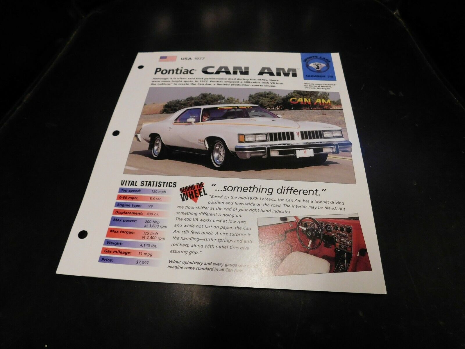 1977 Pontiac Can Am Spec Sheet Brochure Photo Poster 