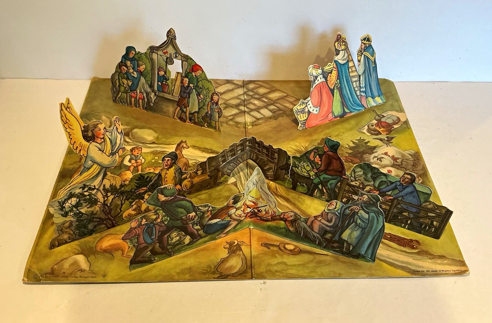 Vintage Richard Sellmer-Verlag Pop-Up Nativity Christmas Scene West Germany 1958