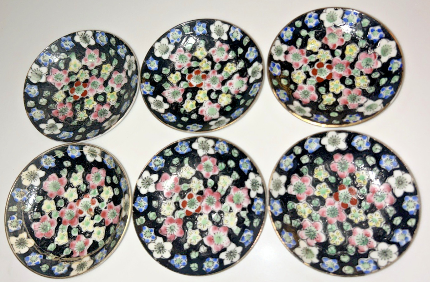 6-Hand Painted Floral Porcelain Trinket/Ring Dish Gold Rim 3.5” Japan 1960’s